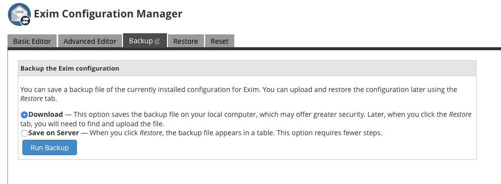 Exim Backup Config